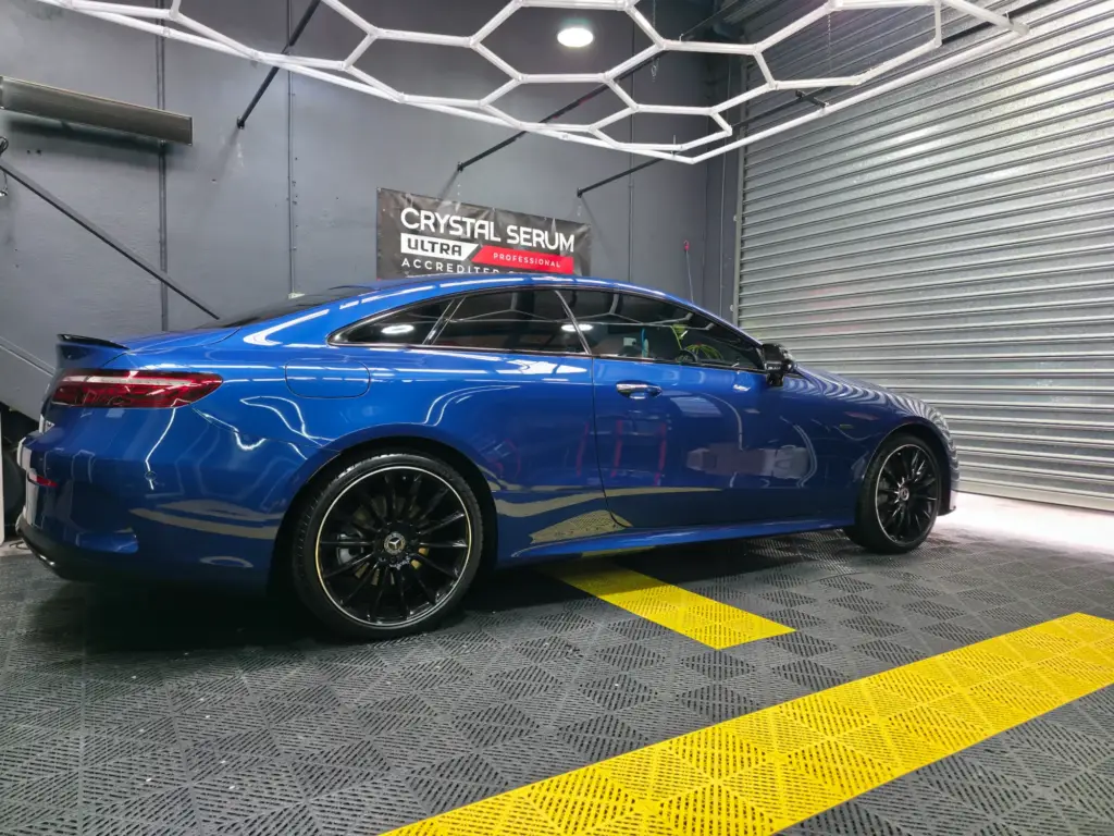 Blue Mercedes coupe with paint protection film at our Keysborough workshop