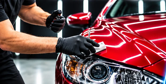 Ceramic coating being applied to a red car in Keysborough