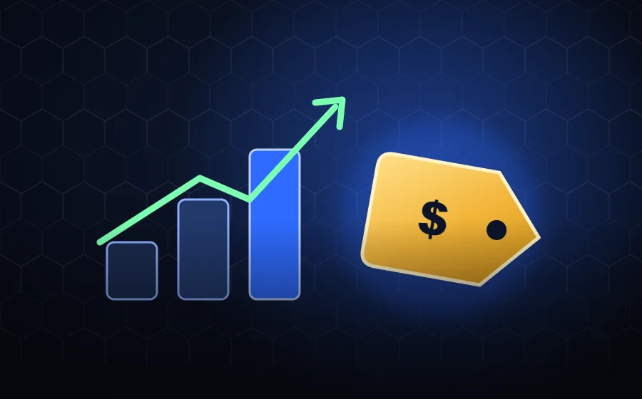 Illustration of a rising price graph and price tag after a pre-sale car detail