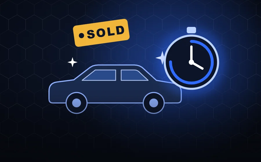 Illustration of a sold car and a stopwatch, selling faster after a pre-sale detail